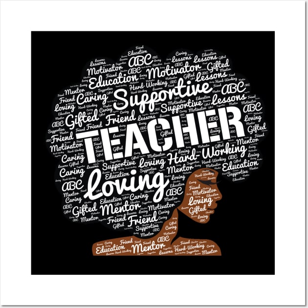 African American Teacher Words in Afro Wall Art by blackartmattersshop